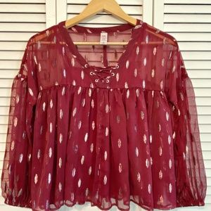 Justice burgundy blouse- Size  14